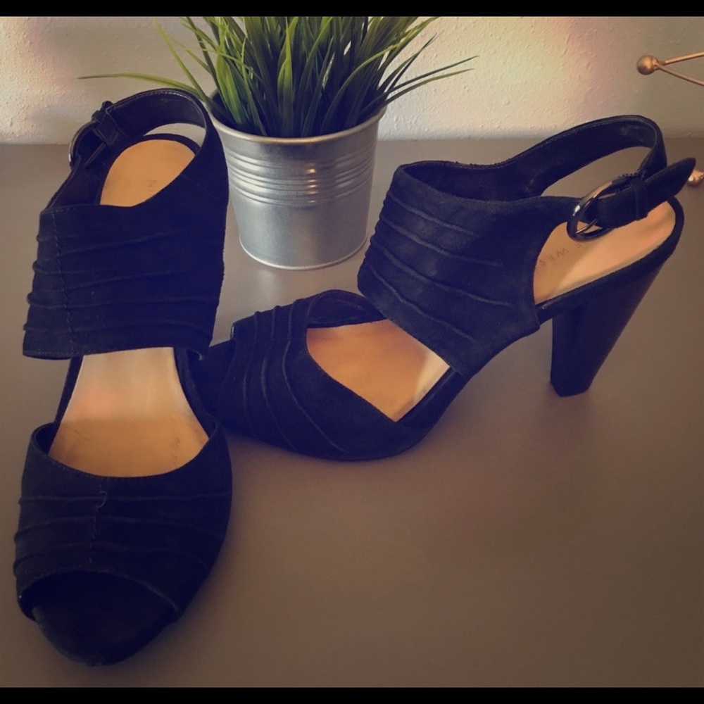 Black suede sandal heels
